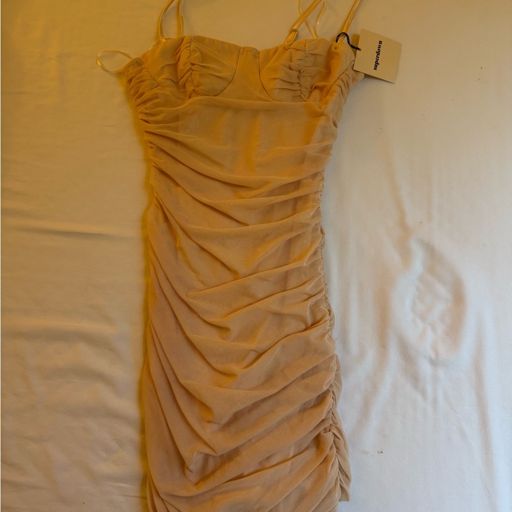 Superdown Ruched Pink/Tan Mini Dress